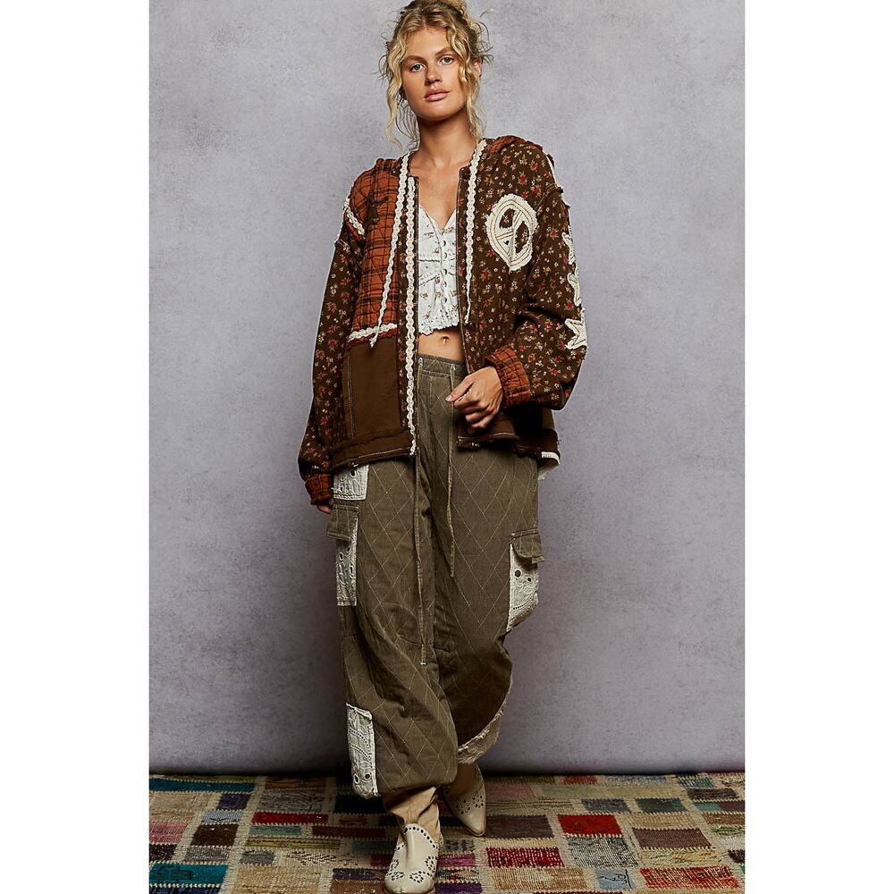 1J***POL hooded long balloon sleeve in printed terry with star & peace patch - Picture 5 of 5